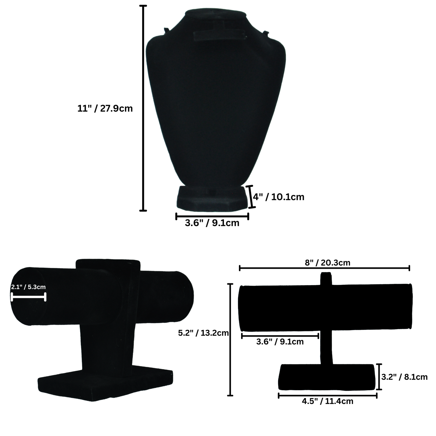 Black Velvet Cushioned T-Bar Holder and Necklace Display Stand with Earring and Tikka Holder