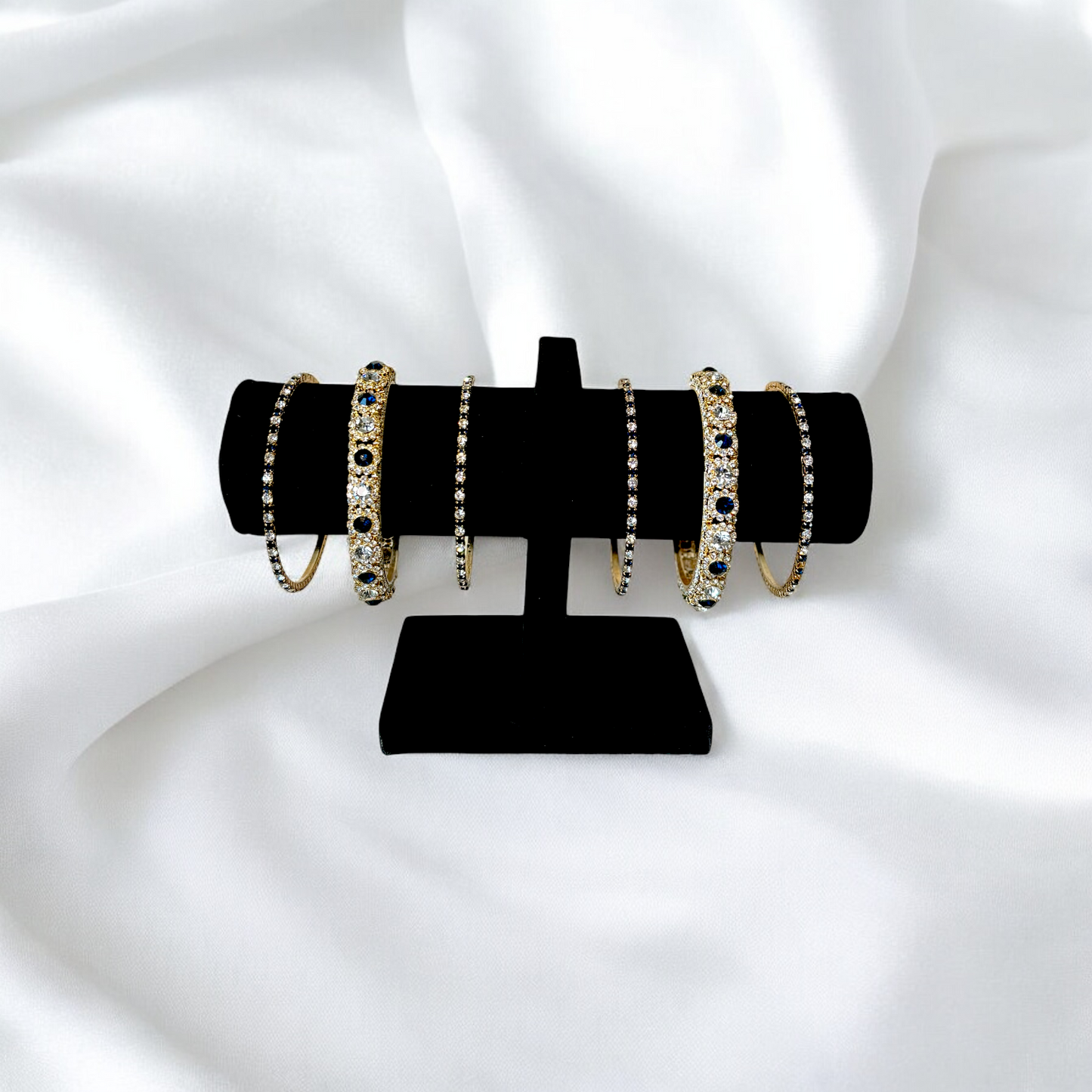 Black Velvet Cushioned T-Bar Holder and Necklace Display Stand with Earring and Tikka Holder
