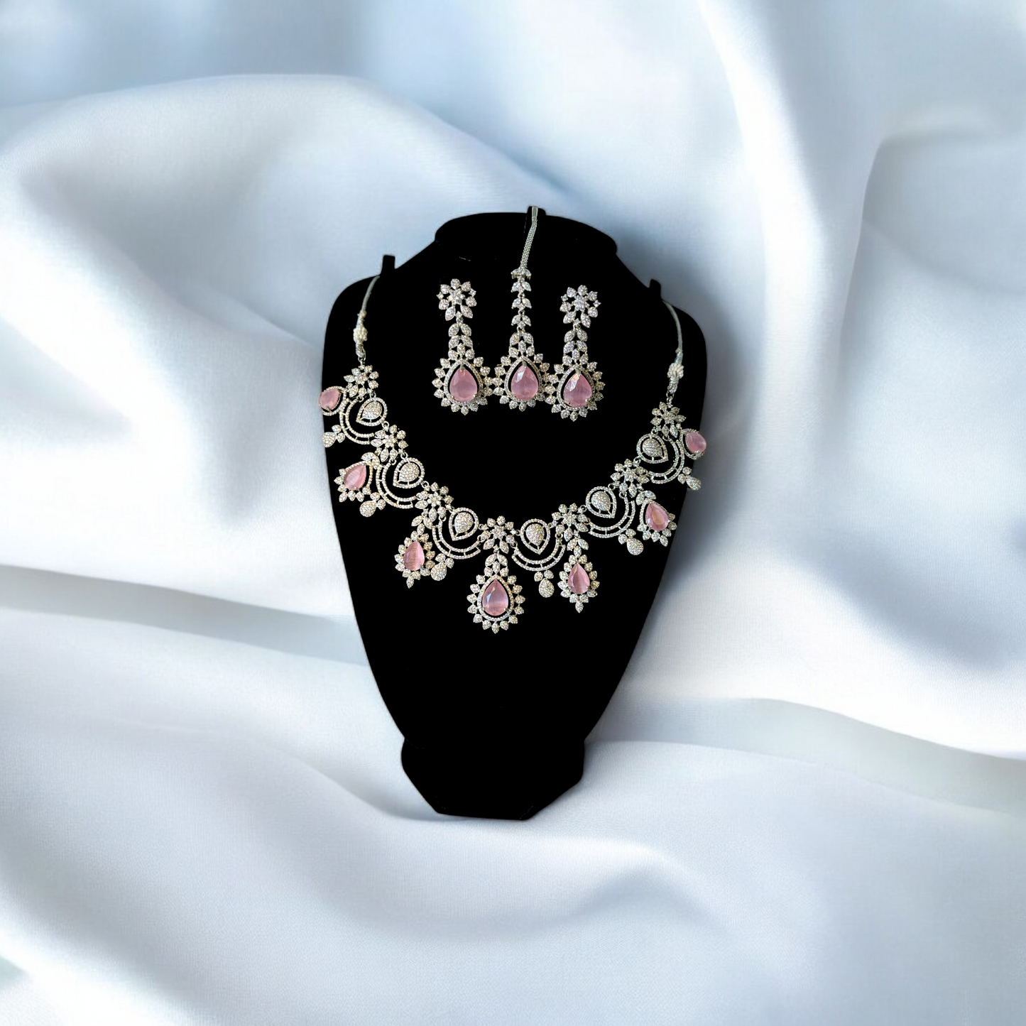 Black Velvet Cushioned T-Bar Holder and Necklace Display Stand with Earring and Tikka Holder