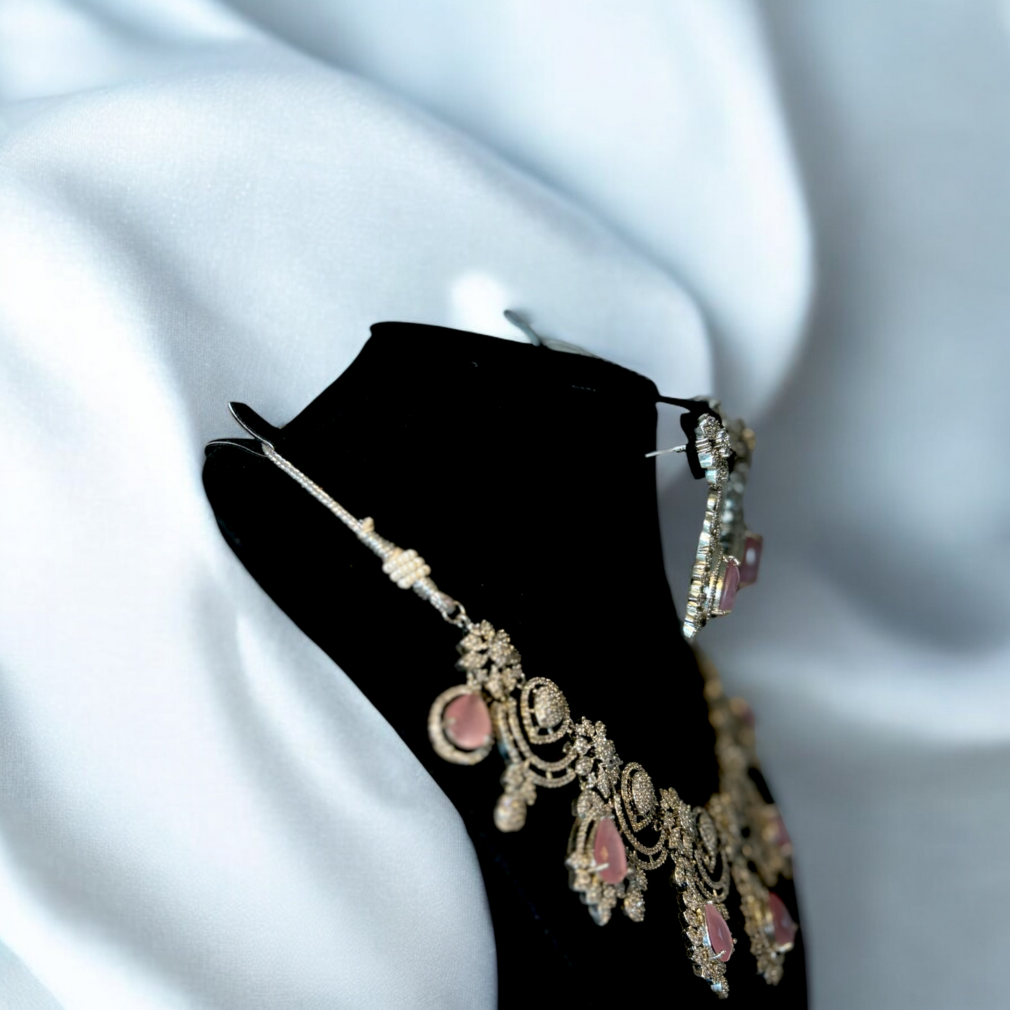 Black Velvet Cushioned T-Bar Holder and Necklace Display Stand with Earring and Tikka Holder