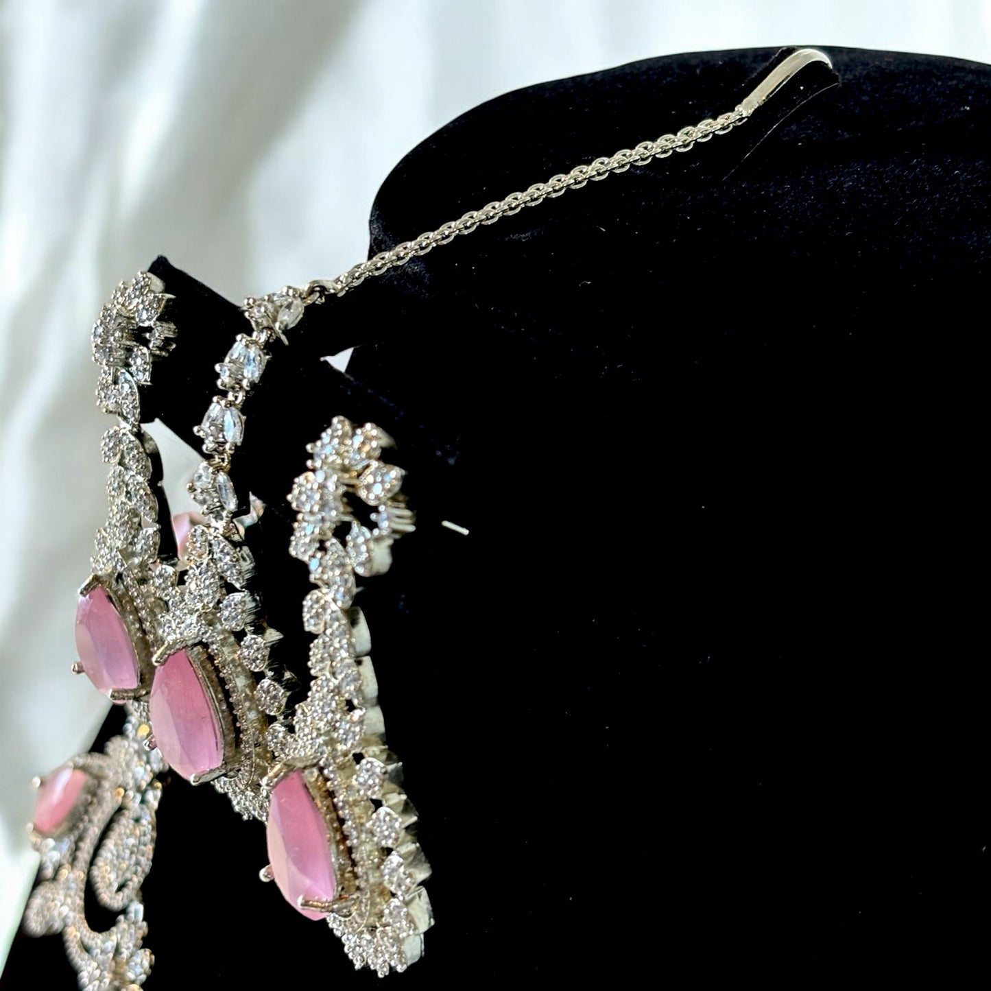 Black Velvet Cushioned T-Bar Holder and Necklace Display Stand with Earring and Tikka Holder